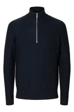 Selected Jersey estructura media cremallera 100% algodón orgánico. Azul marino Best