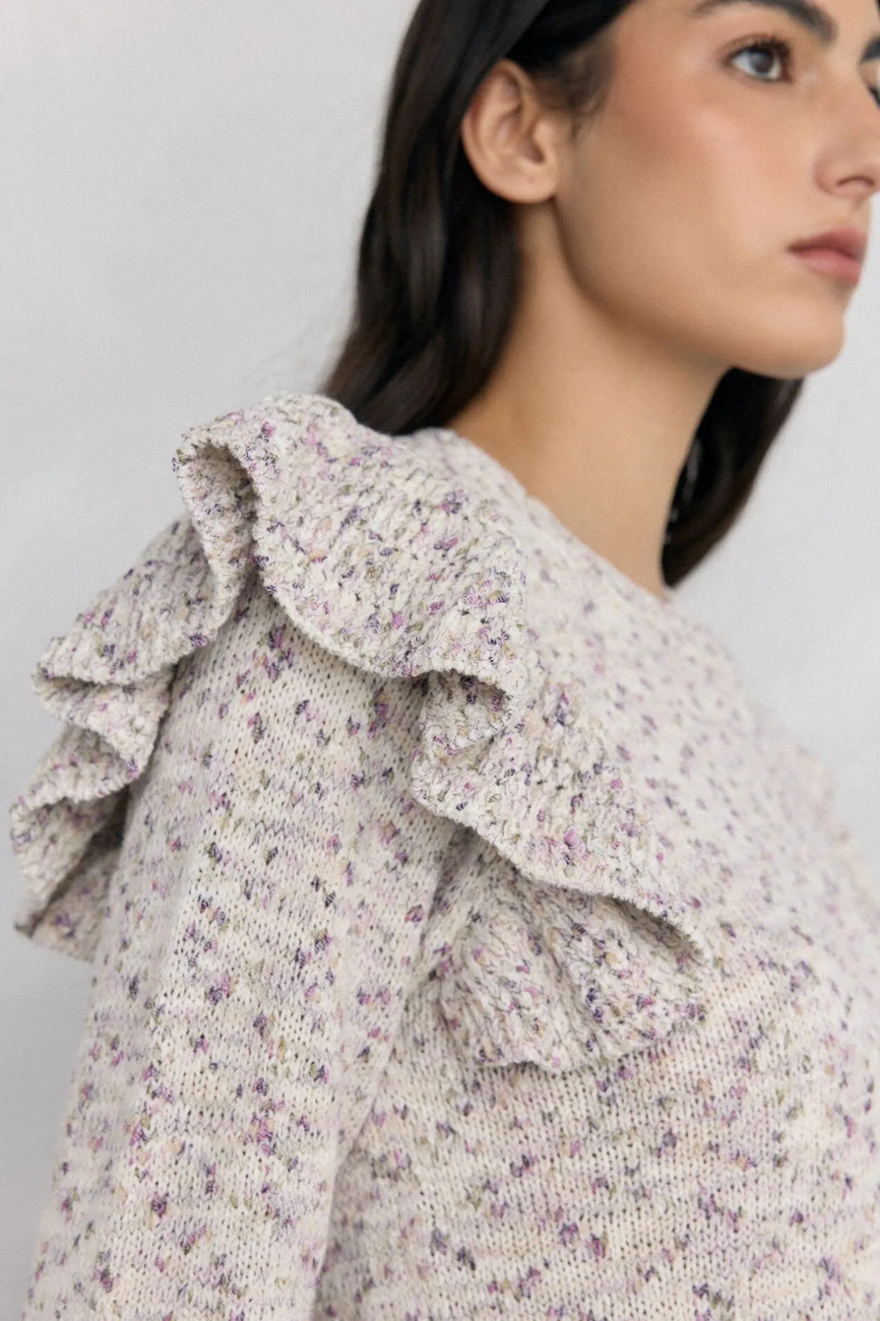 Pedro del Hierro Jersey fantasía multicolor volante Beige New