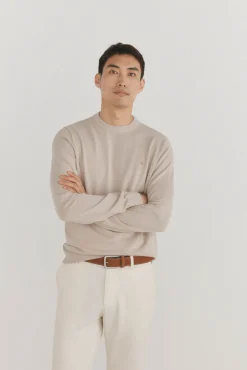 Pedro del Hierro Jersey fino algodón premium cuello redondo Beige Clearance