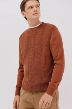 Cortefiel Jersey fino algodón trenzado cuello caja Naranja Hot