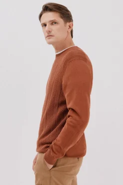 Cortefiel Jersey fino algodón trenzado cuello caja Naranja Hot