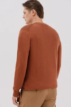 Cortefiel Jersey fino algodón trenzado cuello caja Naranja Hot