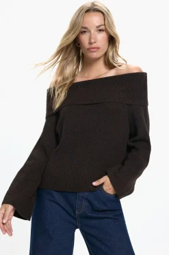 Vero Moda Jersey hombros descubiertos Marr&oacute;n oscuro Outlet