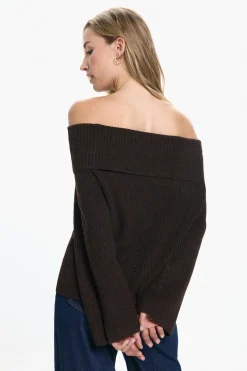 Vero Moda Jersey hombros descubiertos Marr&oacute;n oscuro Outlet