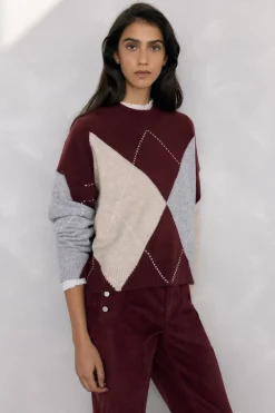 Pedro del Hierro Jersey jacquard de rombos Burdeos