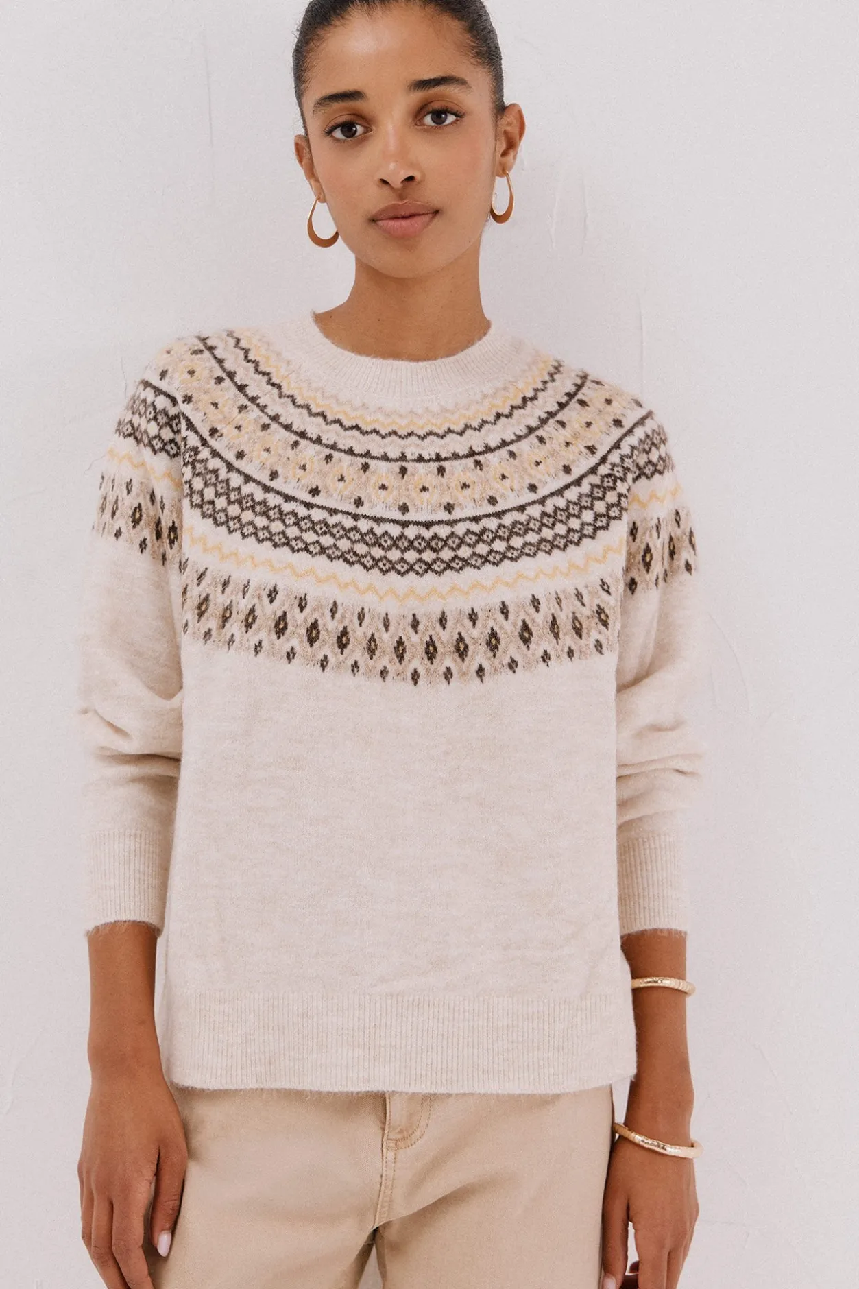 Cortefiel Jersey jacquard posicional Marfil Sale