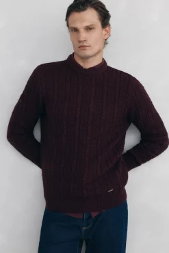 Pedro del Hierro Jersey lana cables cuello redondo Burdeos Discount