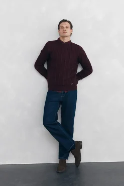 Pedro del Hierro Jersey lana cables cuello redondo Burdeos Discount