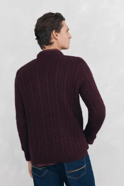 Pedro del Hierro Jersey lana cables cuello redondo Burdeos Discount