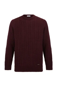 Pedro del Hierro Jersey lana cables cuello redondo Burdeos Discount