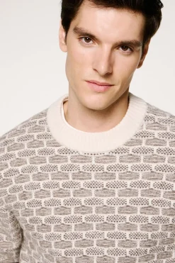 Selected Jersey lana cuello caja Estampado beige