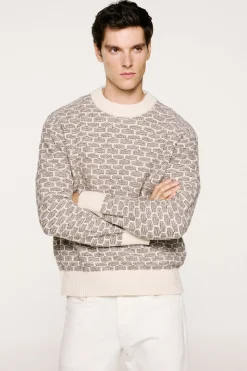 Selected Jersey lana cuello caja Estampado beige