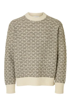 Selected Jersey lana cuello caja Estampado beige