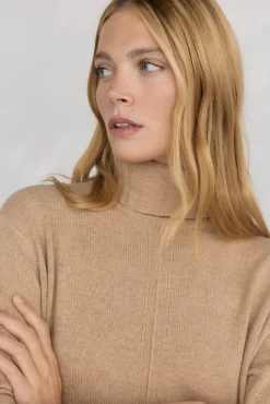 Pedro del Hierro Jersey lana cuello cisne costura central Beige Outlet