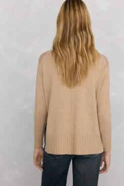 Pedro del Hierro Jersey lana cuello cisne costura central Beige Outlet