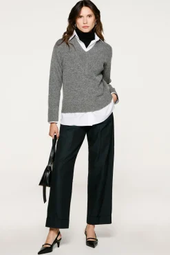 Selected Jersey lana cuello pico. Gris