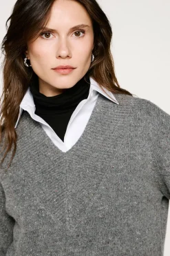 Selected Jersey lana cuello pico. Gris