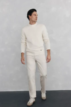 Pedro del Hierro Jersey lana estructura cuello redondo Crudo Outlet