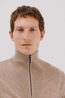 Cortefiel Jersey lana lambswool cuello abierto cremallera Camel Clearance