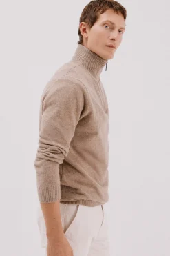 Cortefiel Jersey lana lambswool cuello abierto cremallera Camel Clearance