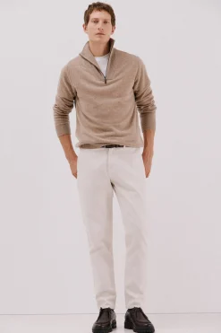 Cortefiel Jersey lana lambswool cuello abierto cremallera Camel Clearance