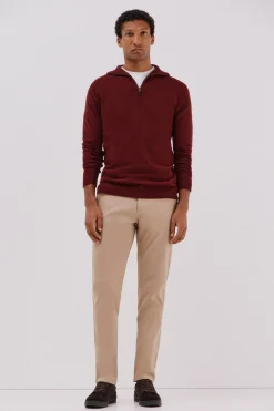 Cortefiel Jersey lana lambswool cuello abierto cremallera Granate Discount