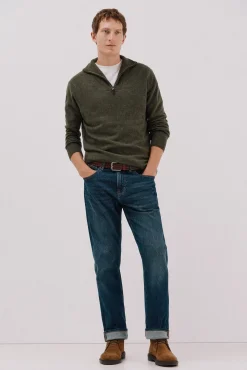 Cortefiel Jersey lana lambswool cuello abierto cremallera Verde Clearance