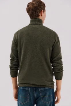 Cortefiel Jersey lana lambswool cuello abierto cremallera Verde Clearance