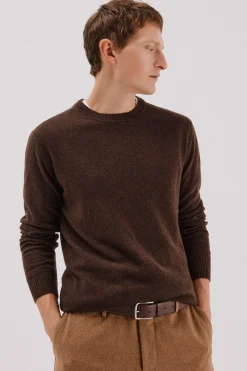 Cortefiel Jersey lana lambswool cuello redondo Marr&oacute;n oscuro