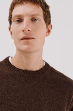 Cortefiel Jersey lana lambswool cuello redondo Marr&oacute;n oscuro