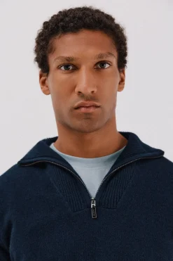 Cortefiel Jersey lana lambswool cuello abierto cremallera Azul marino Discount