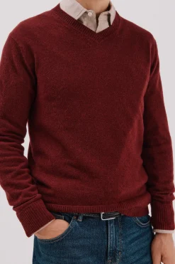 Cortefiel Jersey lana lambswool pico redondo Granate Online