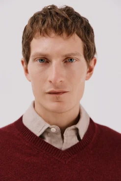 Cortefiel Jersey lana lambswool pico redondo Granate Online