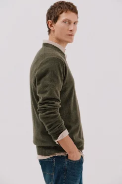 Cortefiel Jersey lana lambswool pico redondo Verde Discount