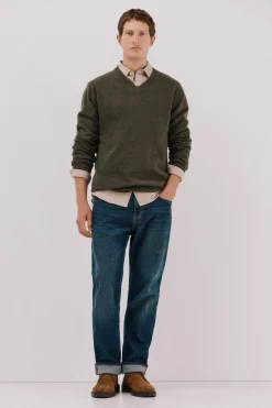 Cortefiel Jersey lana lambswool pico redondo Verde Discount