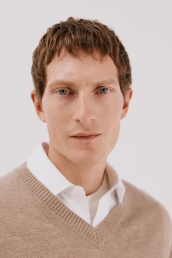 Cortefiel Jersey lana lambswool pico redondo Camel Outlet