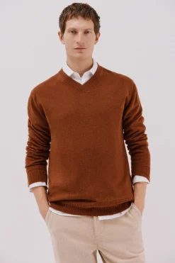 Cortefiel Jersey lana lambswool pico redondo Marrón Online