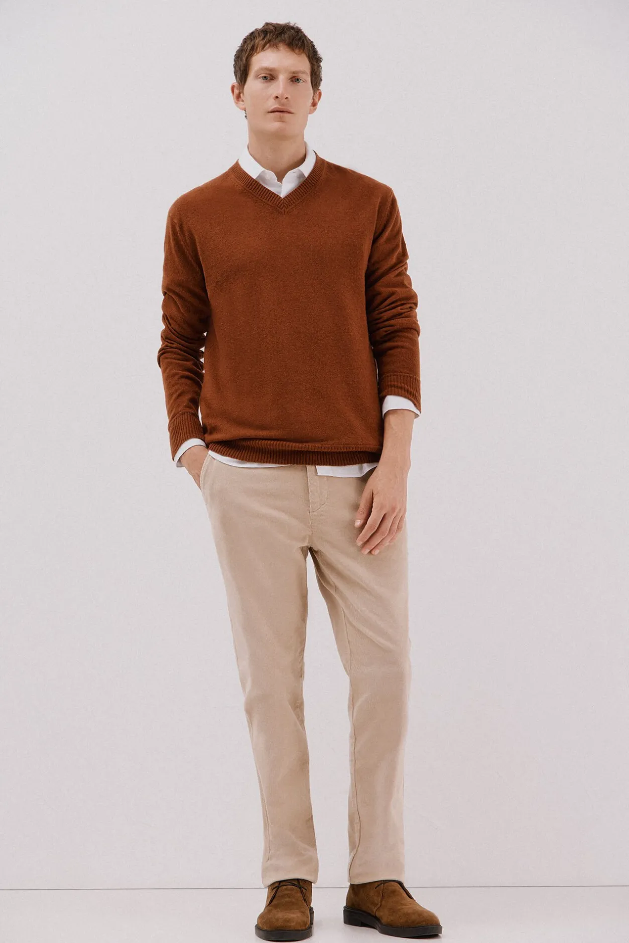 Cortefiel Jersey lana lambswool pico redondo Marrón Online