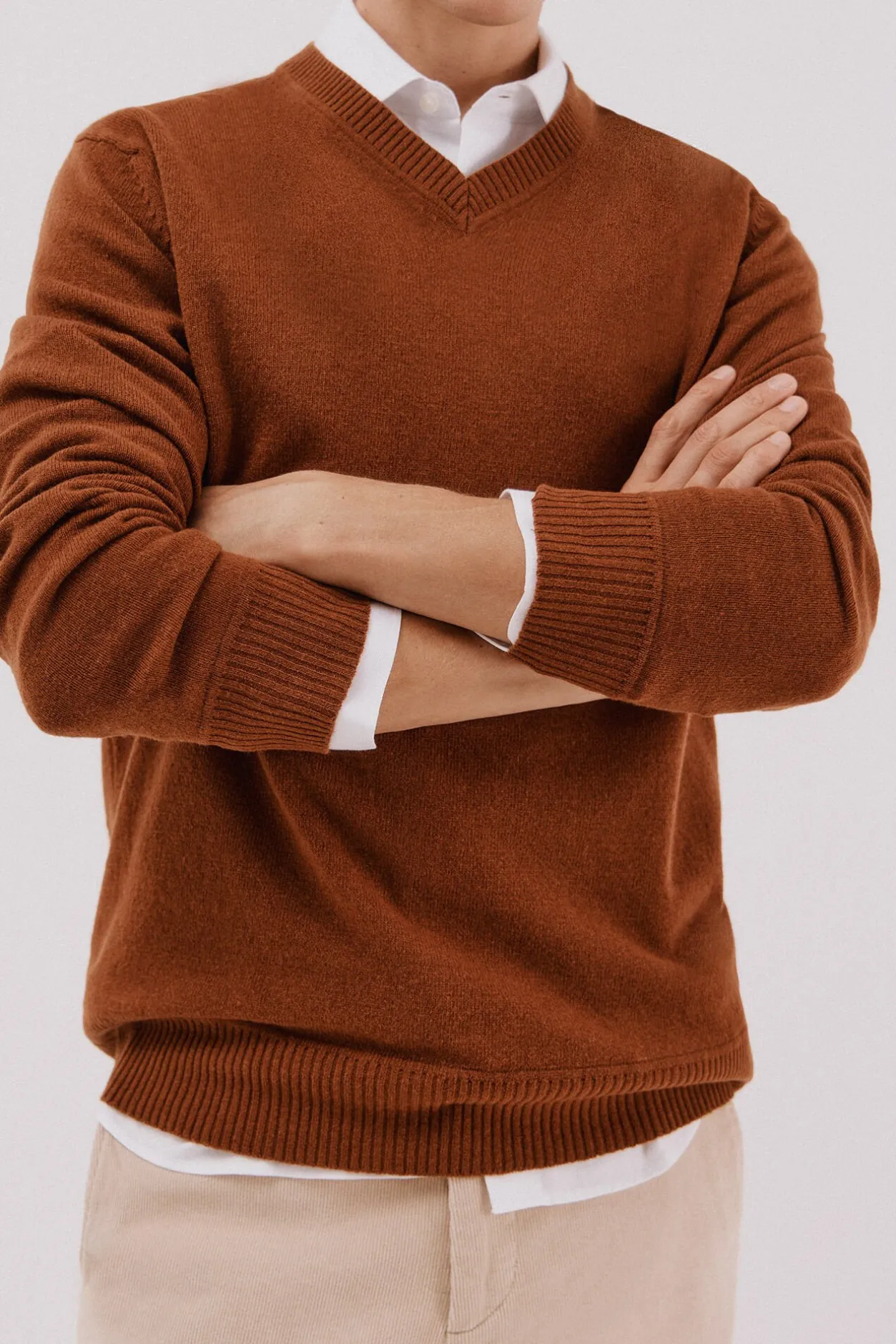 Cortefiel Jersey lana lambswool pico redondo Marrón Online