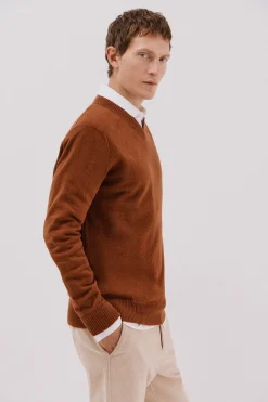 Cortefiel Jersey lana lambswool pico redondo Marrón Online