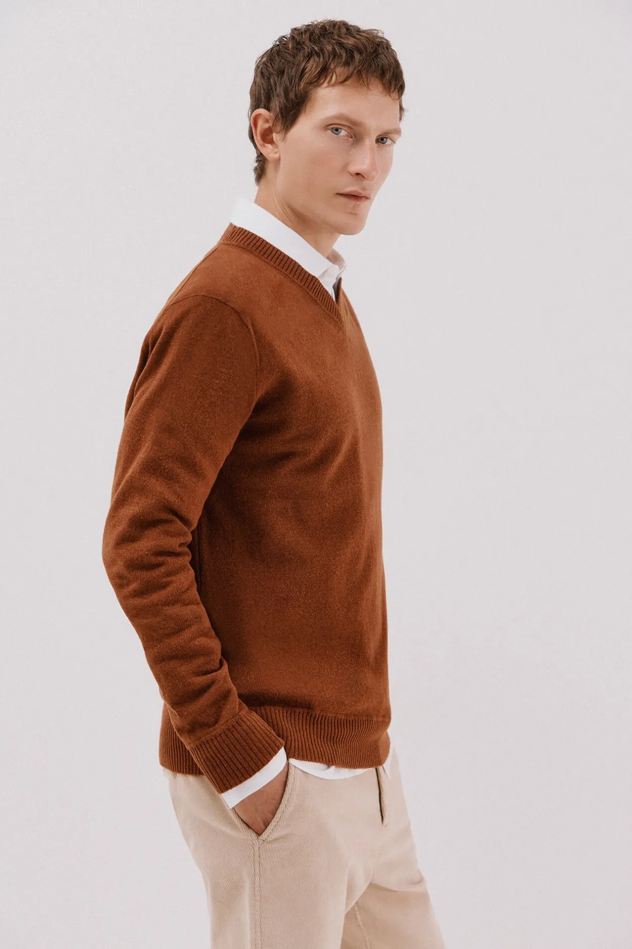 Cortefiel Jersey lana lambswool pico redondo Marrón Online