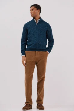 Cortefiel Jersey lana torzal cuello cremallera Azul marino Hot