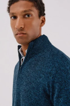 Cortefiel Jersey lana torzal cuello cremallera Azul marino Hot