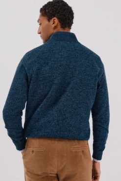 Cortefiel Jersey lana torzal cuello cremallera Azul marino Hot