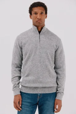 Cortefiel Jersey lana torzal cuello cremallera Gris Hot