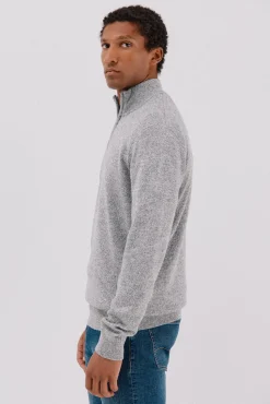 Cortefiel Jersey lana torzal cuello cremallera Gris Hot