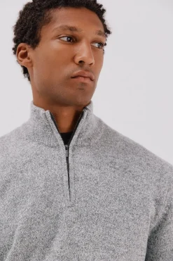 Cortefiel Jersey lana torzal cuello cremallera Gris Hot