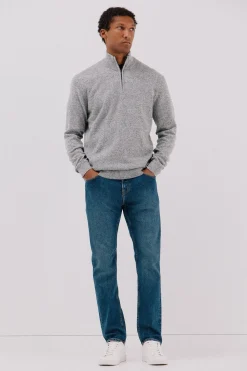 Cortefiel Jersey lana torzal cuello cremallera Gris Hot