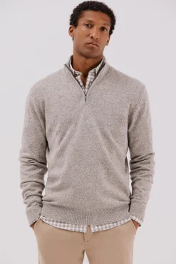 Cortefiel Jersey lana torzal cuello cremallera Beige