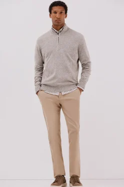 Cortefiel Jersey lana torzal cuello cremallera Beige